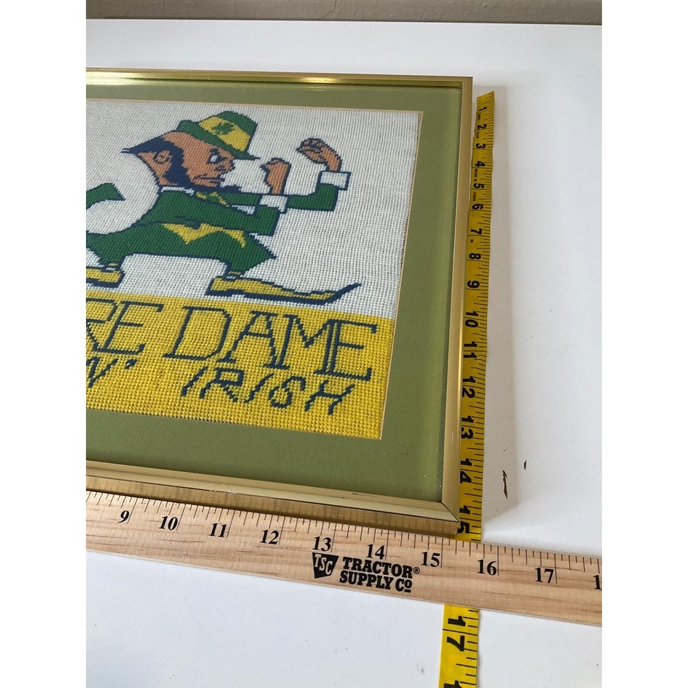 Vintage Notre Dame Fightin' Irish Framed Needlepoint Wall Decor Art Office Gift - Picture 3 of 5